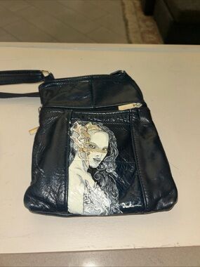 Bag Hand-Painted Black Women's Crossbody Bag with Artistic Portrait